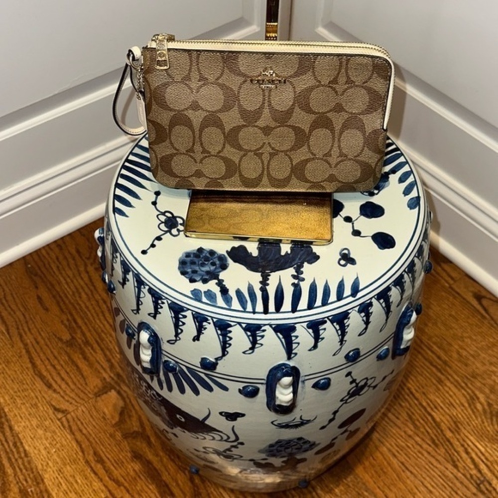 Coach Large Double Zip Wristlet In Signature Canvas